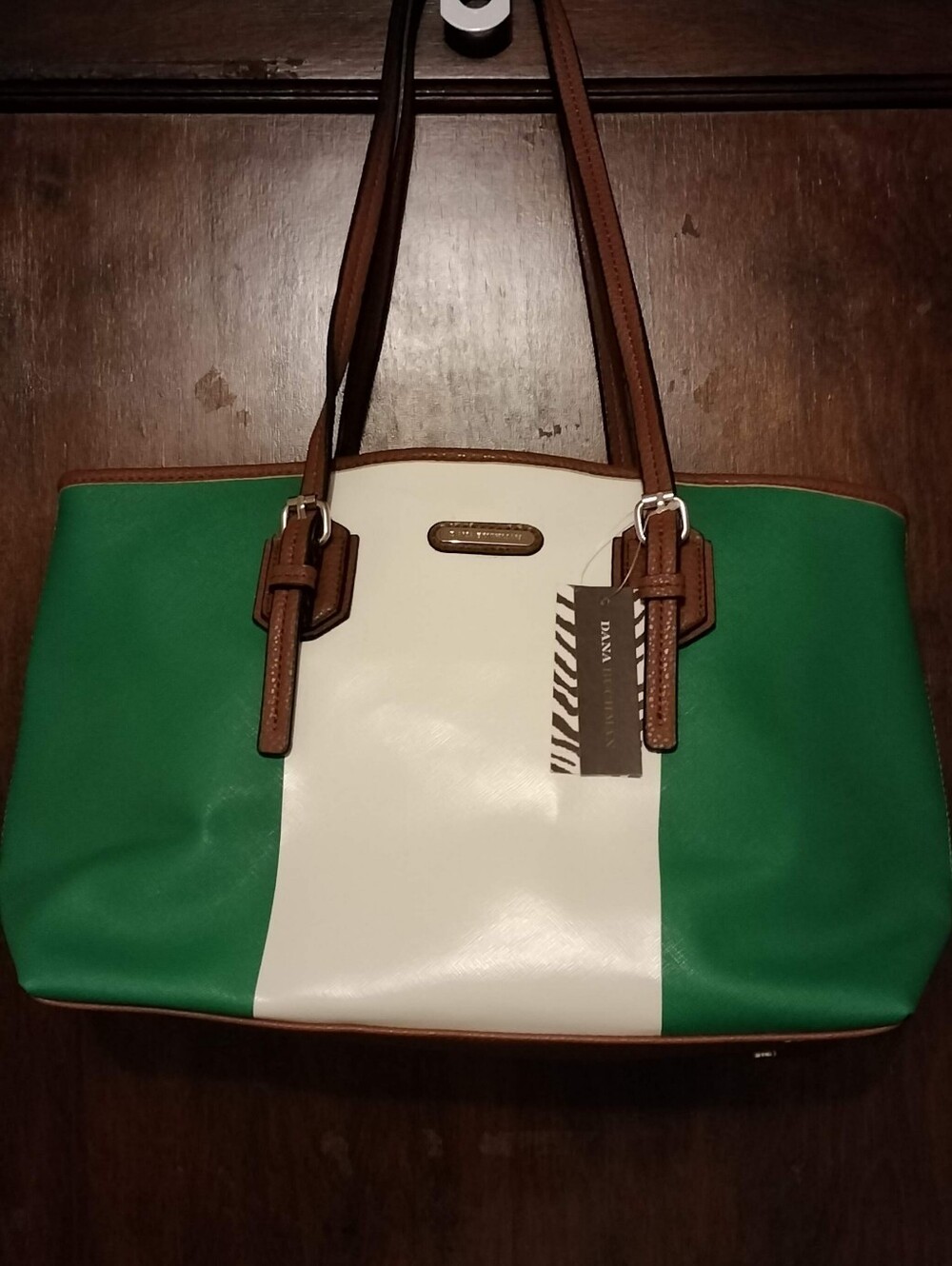 Dana Buchman Tricolor Tote Bag (Green, White, Brown) - New With Tags